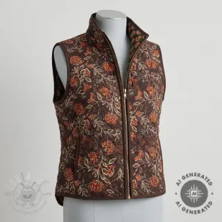 Elastičen žamet VELVET QUILT Flowers leaves dark brown