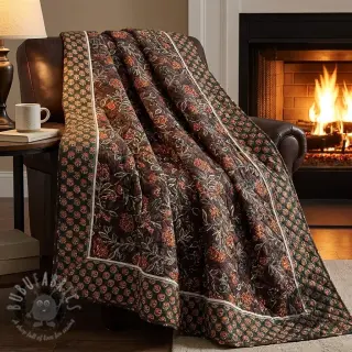 Elastičen žamet VELVET QUILT Flowers leaves dark brown