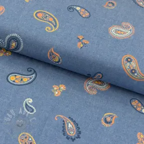 Bombažna tkanina JEANS Paisley blue shadow