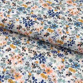 Bombažna tkanina VOILE Flowers blue digital print