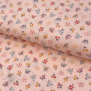 Bombažna tkanina Small flowers light salmon ORGANIC