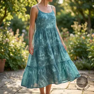 Dvoslojna gaza/muslin TIE DYE dark cyan