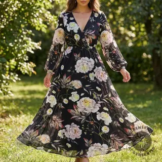 Ženska moda MAGNOLIA STRETCH Flowers bouquet black