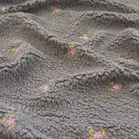 Plaščevina TEDDY EMBROIDERY Flowers grey