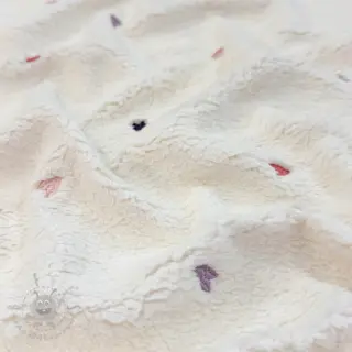 Plaščevina TEDDY EMBROIDERY Hearts ecru