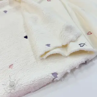 Plaščevina TEDDY EMBROIDERY Hearts ecru