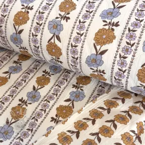 Dvoslojna gaza/muslin STEPPED Flowers in stripe white