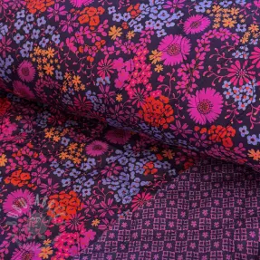 Bombažna tkanina VOILE STEPPED Flowerie purple digital print