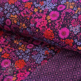 Bombažna tkanina VOILE STEPPED Flowerie purple digital print