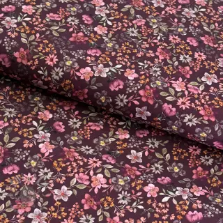 Bombažna tkanina Autumn flowers burgundy digital print