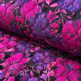 Prešita tkanina VELVET Flowers fuchsia digital print