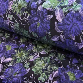 Prešita tkanina VELVET Flowers navy digital print