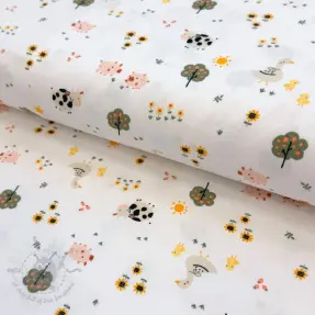 Jersey Farm animals white digital print ORGANIC
