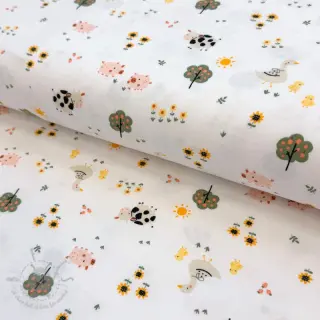 Jersey Farm animals white digital print ORGANIC