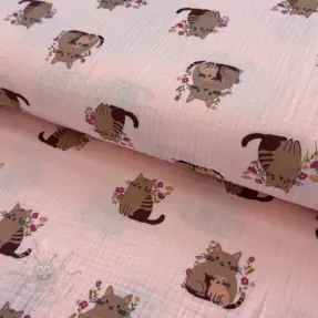 Dvoslojna gaza/muslin Cats pink
