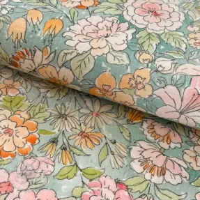 Dvoslojna gaza/muslin Such a flowers green digital print