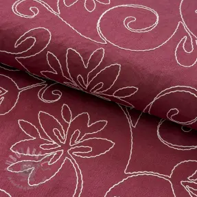 Viskoza z lanom EMBROIDERY Flora burgundy