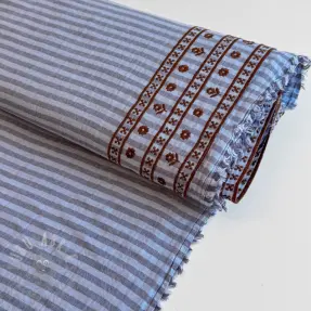 Dvoslojna gaza/muslin EMBROIDERY 1 SIDE BORDER blue