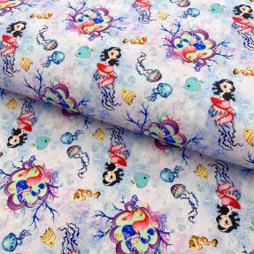 Bombažna tkanina Snoozy fabrics Mermaids violet digital print