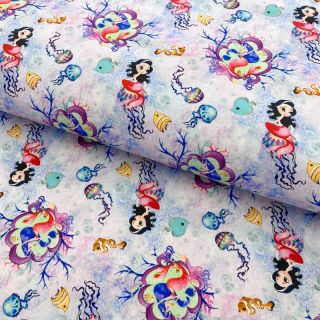 Bombažna tkanina Snoozy fabrics Mermaids violet digital print