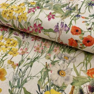Dekorativna tkanina Linenlook Wildflower sunny field digital print