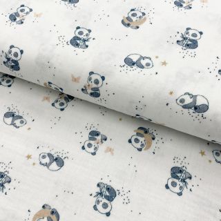 Dvojitá gázovina/mušelín Panda white digital print