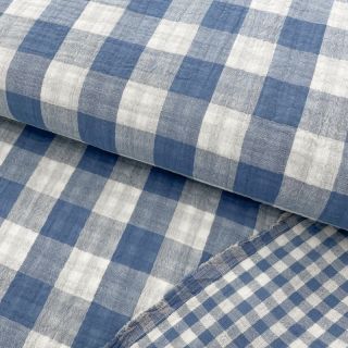 Dvojna gaza/muslin Double sided CHECKS MINI indigo