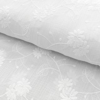 Dvojna gaza/muslin VEZEN Leaf white 2. razred