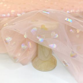 Tyl na TUTU Rainbow HEARTS light pink