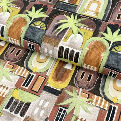 Dekorativno blago Tropical cottages brique digital print