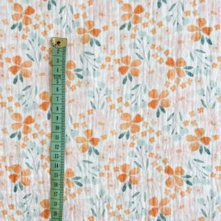 Dvojna gaza/muslin Orange flowers white digital print