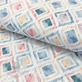 Dvojna gaza/muslin Geo watercolour blue digital print