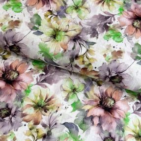 Lan z bombažem Peony roses RAMIE green digital print