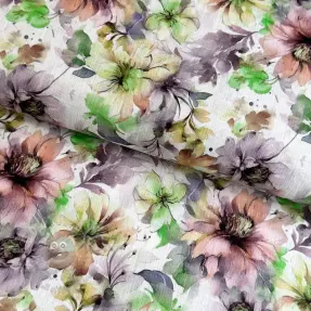 Lan z bombažem Peony roses RAMIE green digital print
