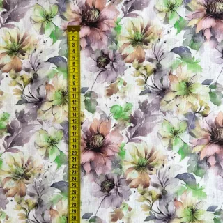 Lan z bombažem Peony roses RAMIE green digital print