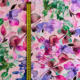 Lan z bombažem Aquarel leaves pink digital print