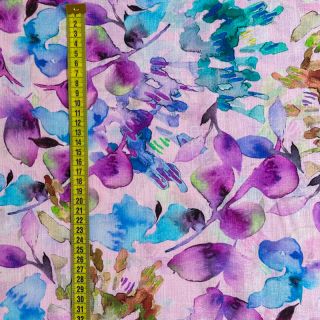 Lan z bombažem Aquarel leaves RAMIE purple digital print