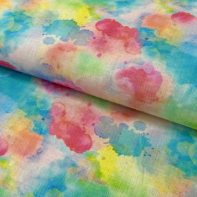 Lan z bombažem Abstract flowers RAMIE blue digital print