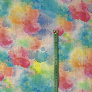 Lan z bombažem Abstract flowers RAMIE blue digital print