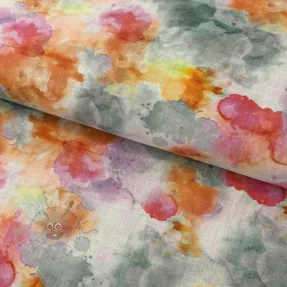 Lan z bombažem Abstract flowers RAMIE orange digital print