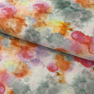 Lan z bombažem Abstract flowers RAMIE orange digital print