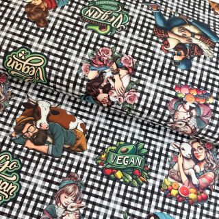Dekorativna tkanina Vegan black check digital print
