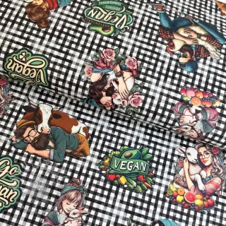 Dekorativno blago Vegan black check digital print