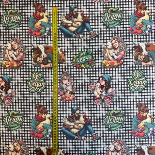 Dekorativna tkanina Vegan black check digital print