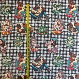 Dekorativno blago Vegan black check digital print