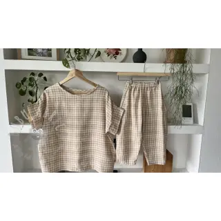 Dvostrana muslin Double sided CHECKS MINI beige