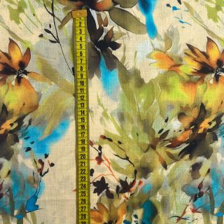Lan z bombažem Faded flowers RAMIE green digital print