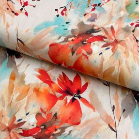 Lan z bombažem Faded flowers RAMIE red digital print