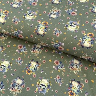 Pletenina Happy monsters khaki digital print