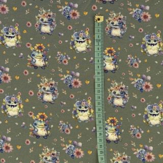 Pletenina Happy monsters khaki digital print
